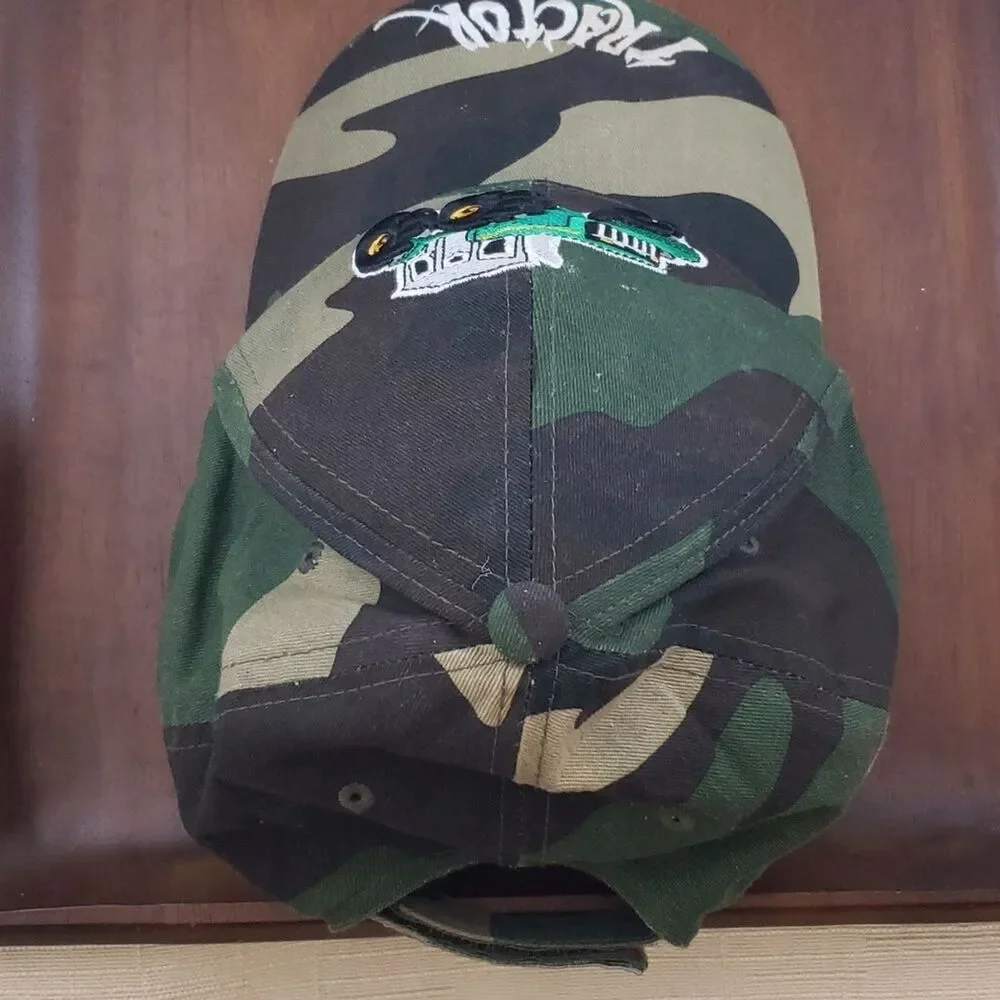 Boys Ocean Blue Adjustable Baseball Cap with Camo Background, Tractor Theme